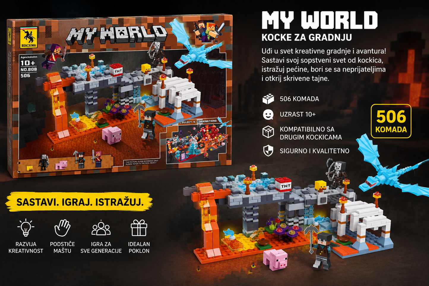 MY WORLD Minecraft stil kocke – 506 delova