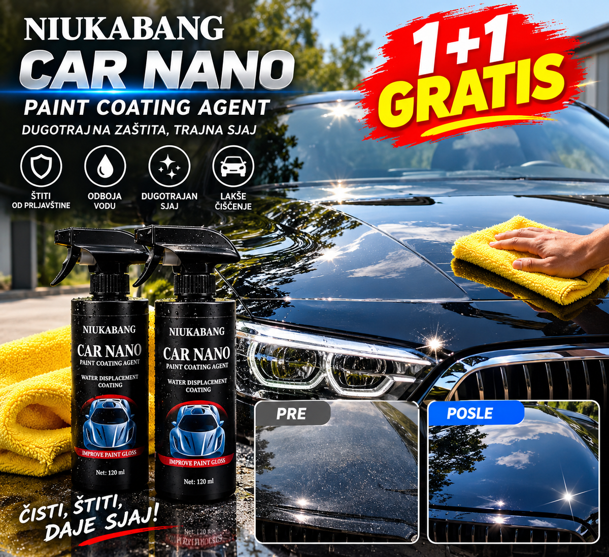 Car Nano- premaz za zaštitu i sjaj auta 1+1 gratis